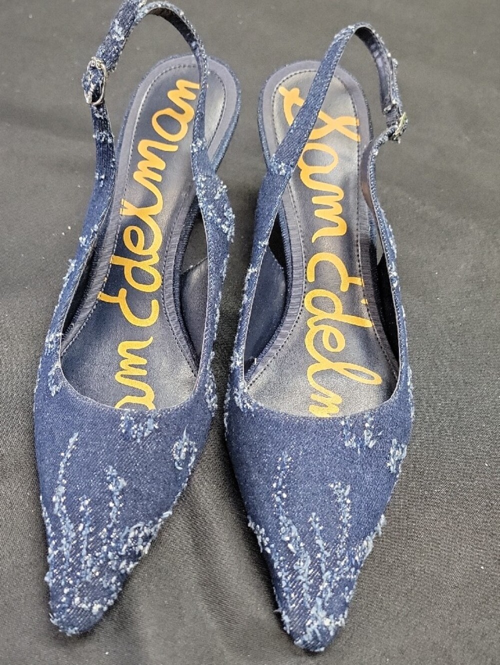 Sam Edelman Navy Beaded Pointed Slingback Flats - Picture 3 of 5